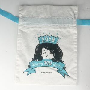 Sephora 2018 Happy Year Drawstring Cloth MakeUp Delicates Travel Bag White New